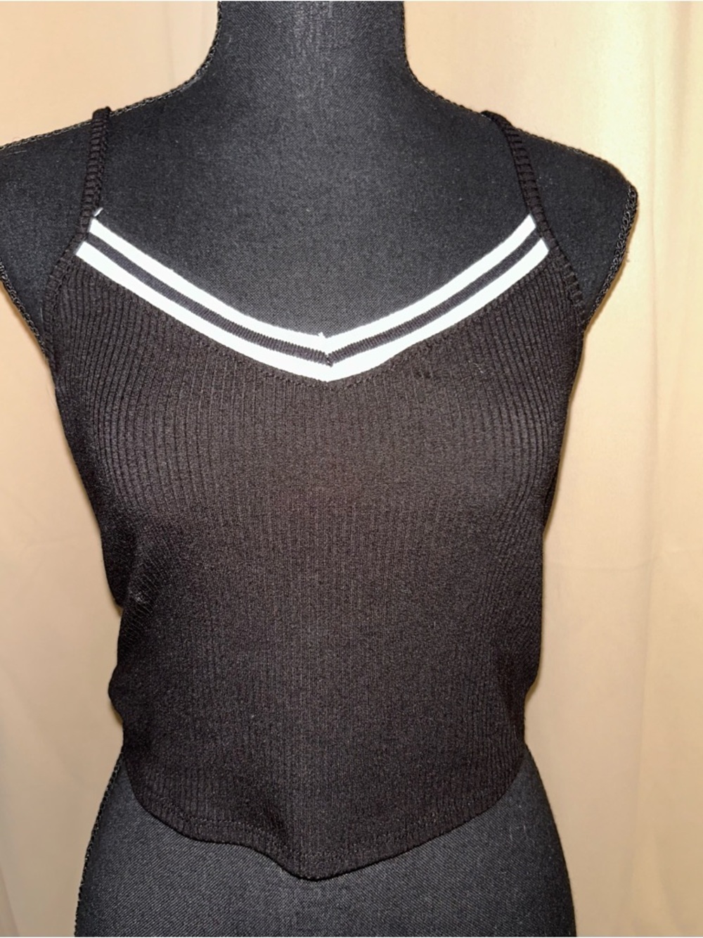 Bozzolo lightweight ribbed cropped tank Black/White Juniors large